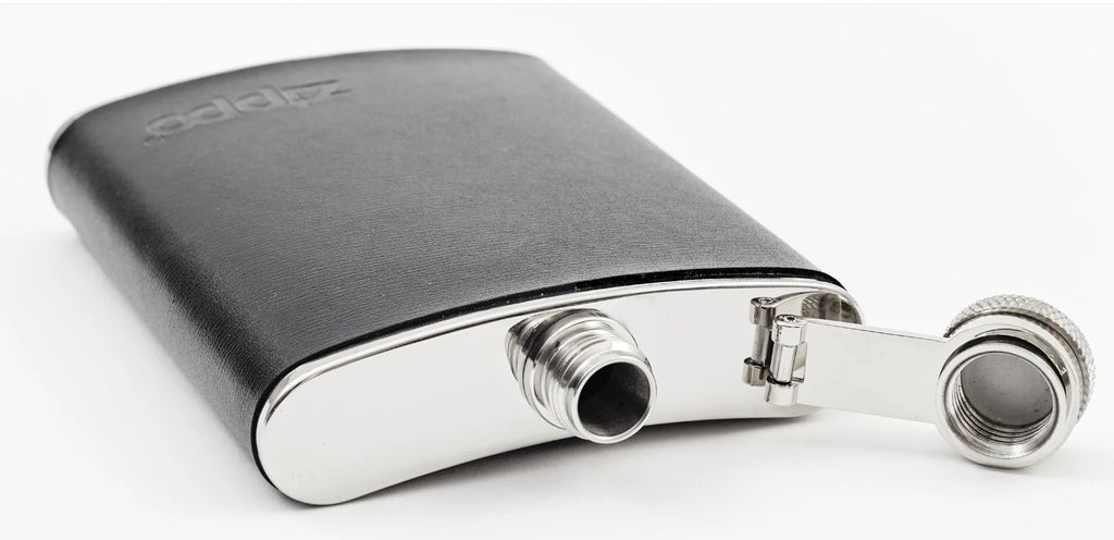 Zippo Black Leather Stainless Steel 6oz Flask 2005269