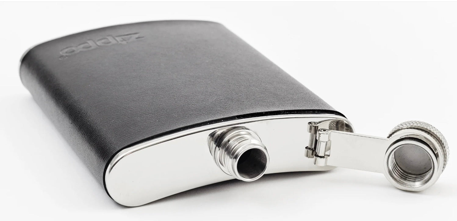 Zippo Black Leather Stainless Steel 6oz Flask 2005269