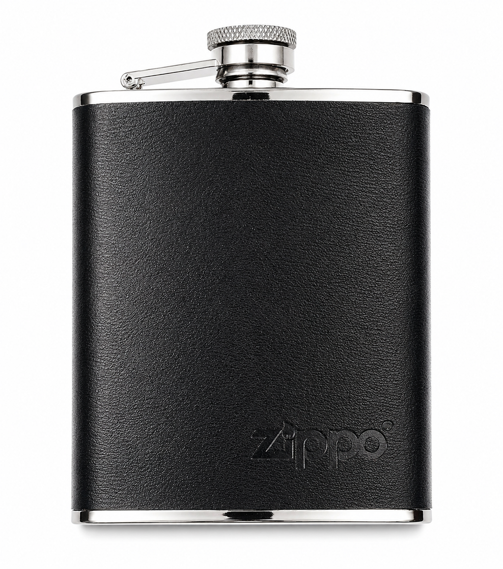 Zippo Black Leather Stainless Steel 6oz Flask 2005269