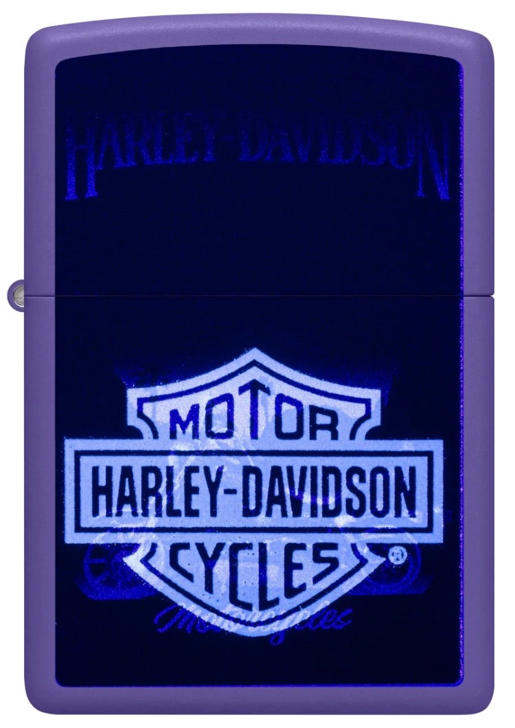 Zippo Lighter Harley Davidson Black Light Motorcycle Design 60007424