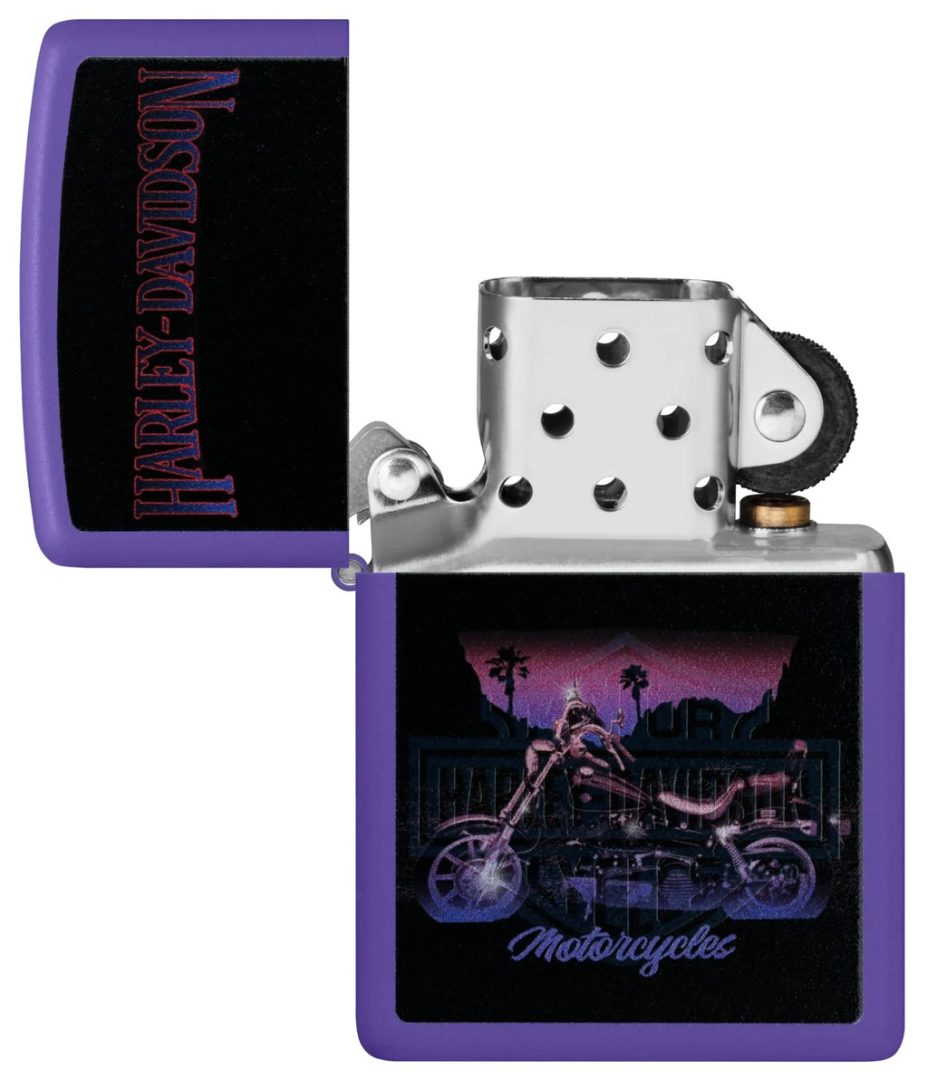 Zippo Lighter Harley Davidson Black Light Motorcycle Design 60007424