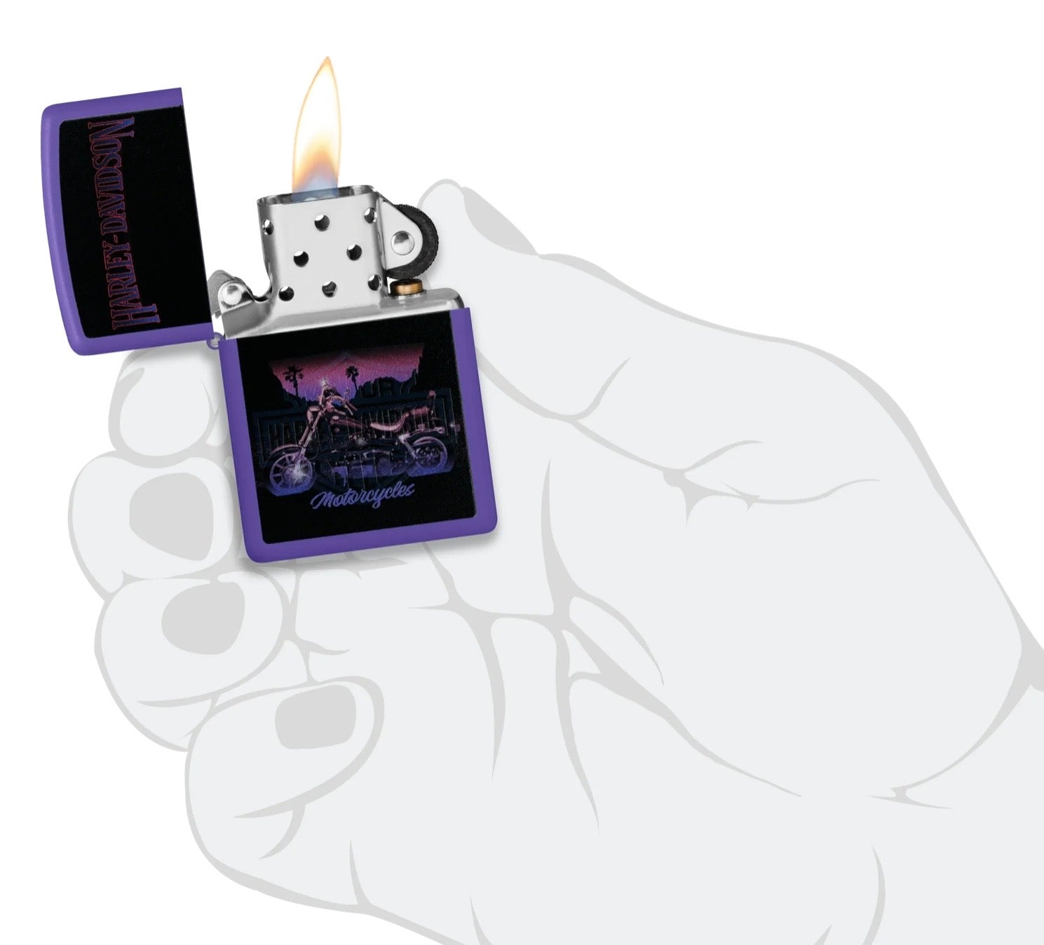 Zippo Lighter Harley Davidson Black Light Motorcycle Design 60007424