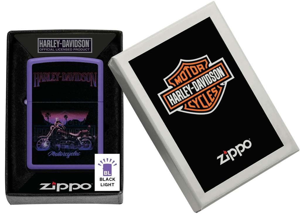 Zippo Lighter Harley Davidson Black Light Motorcycle Design 60007424