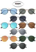 Zippo sunglasses OB130 with UV400 protection, black frame and polarized lenses, displayed on a white background.