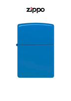 Zippo Sky Blue Matte Lighter with classic rectangular shape and silver accents, displayed on a white background.