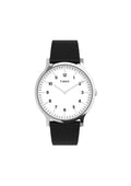 Timex men's Norway 40mm watch with black dial and stainless steel case, featuring a classic design and silver bracelet.
