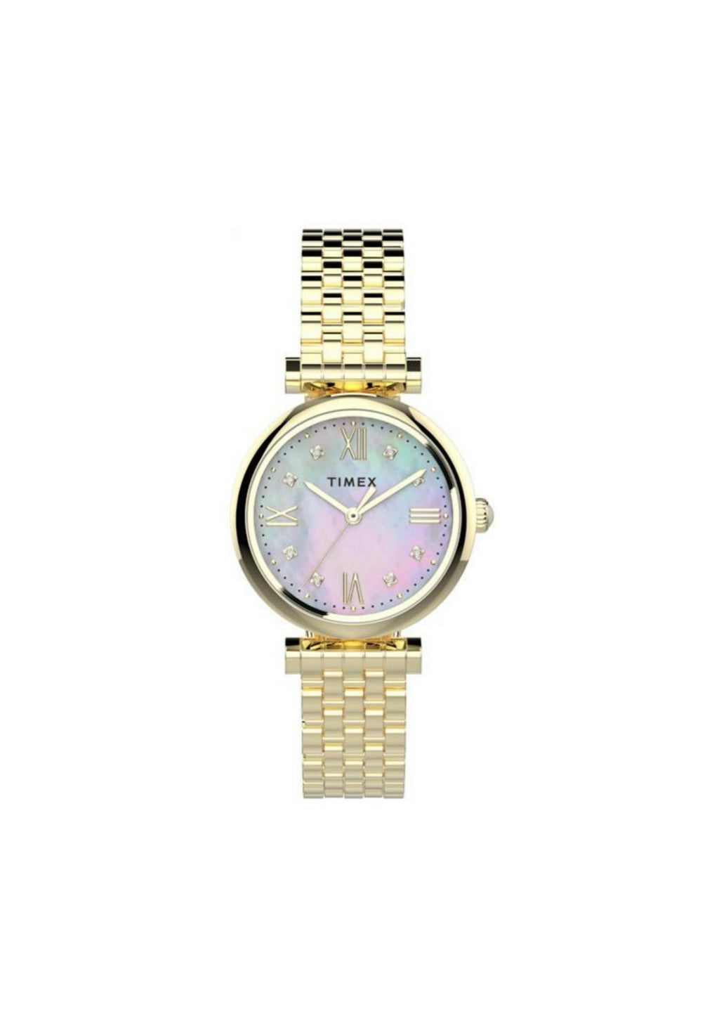 Timex Ladies Parisienne Watch TW2T78900 with a sleek silver dial and stainless steel bracelet, stylish women's wristwatch.