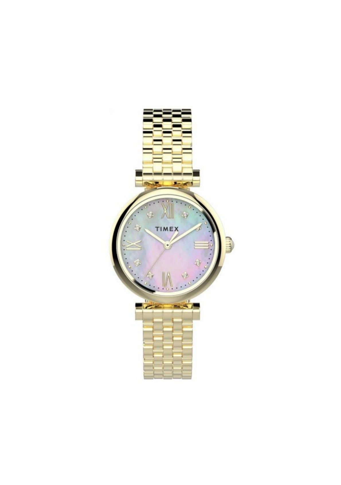 Timex Ladies Parisienne Watch TW2T78900 with a sleek silver dial and stainless steel bracelet, stylish women's wristwatch.