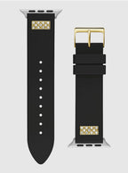 Guess men's replacement watch strap for Apple Watch 42-44mm, adjustable band in black with Guess branding, stylish and comfortable.