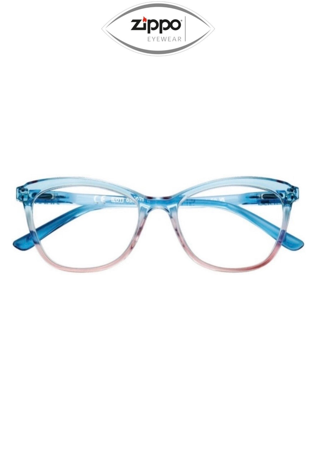 Zippo brand reading glasses in a sleek design with clear lenses, labeled as Zippo Non-Prescription Reading Glasses 31Z-G10.
