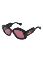Black Vivienne Westwood women's sunglasses with bold frame and logo accents, model VW5130, stylish and iconic eyewear.