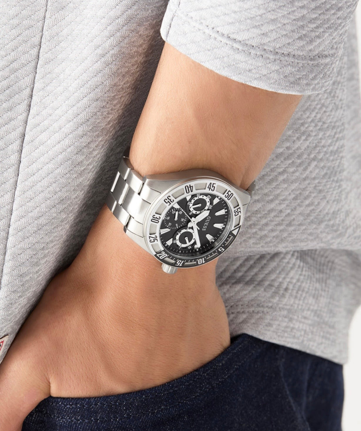 Guess Mens Letterman Watch Silver GW0904G1