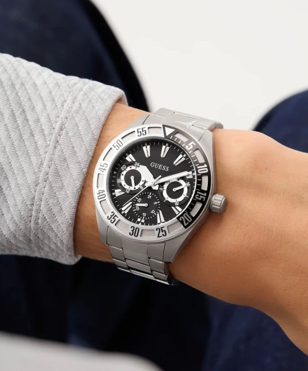Guess Mens Letterman Watch Silver GW0904G1