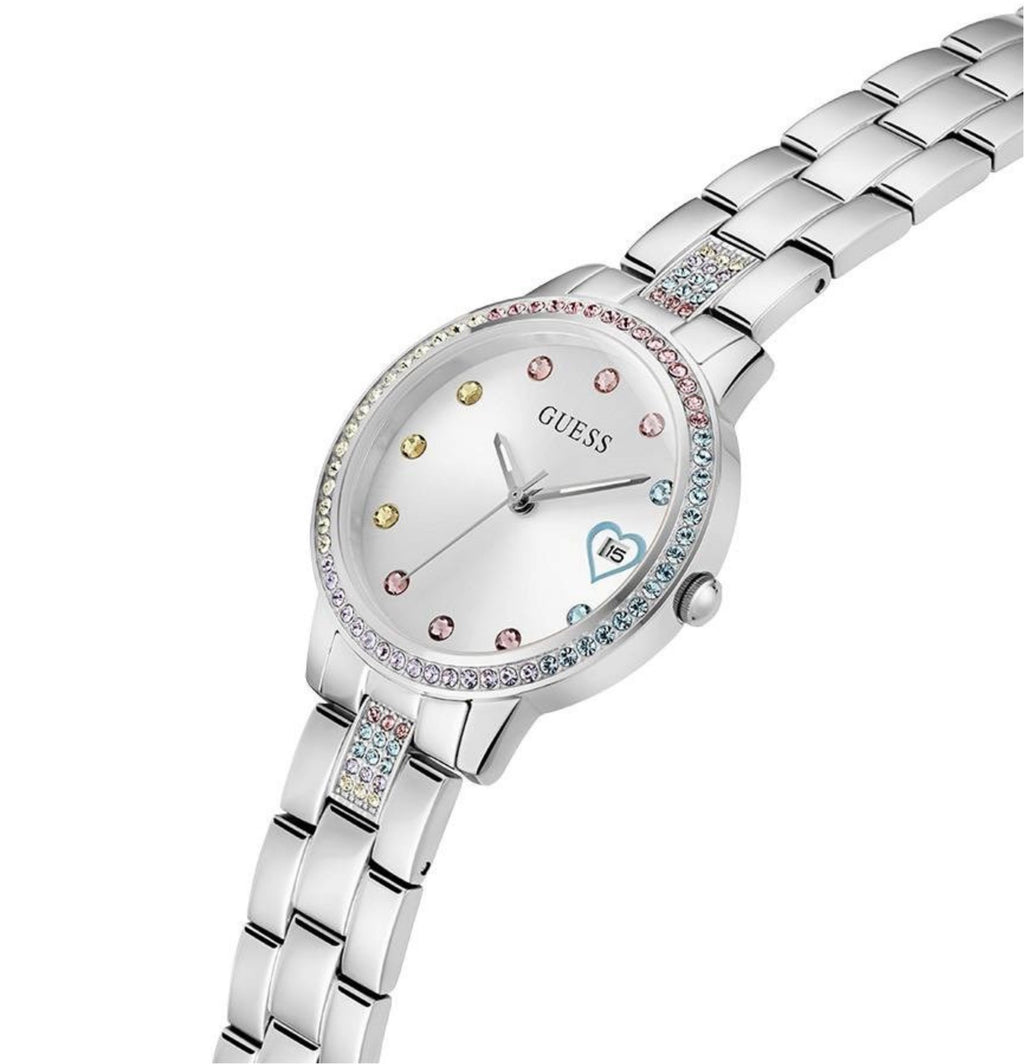 Guess Womens Three of Hearts Watch Silver GW0657L1
