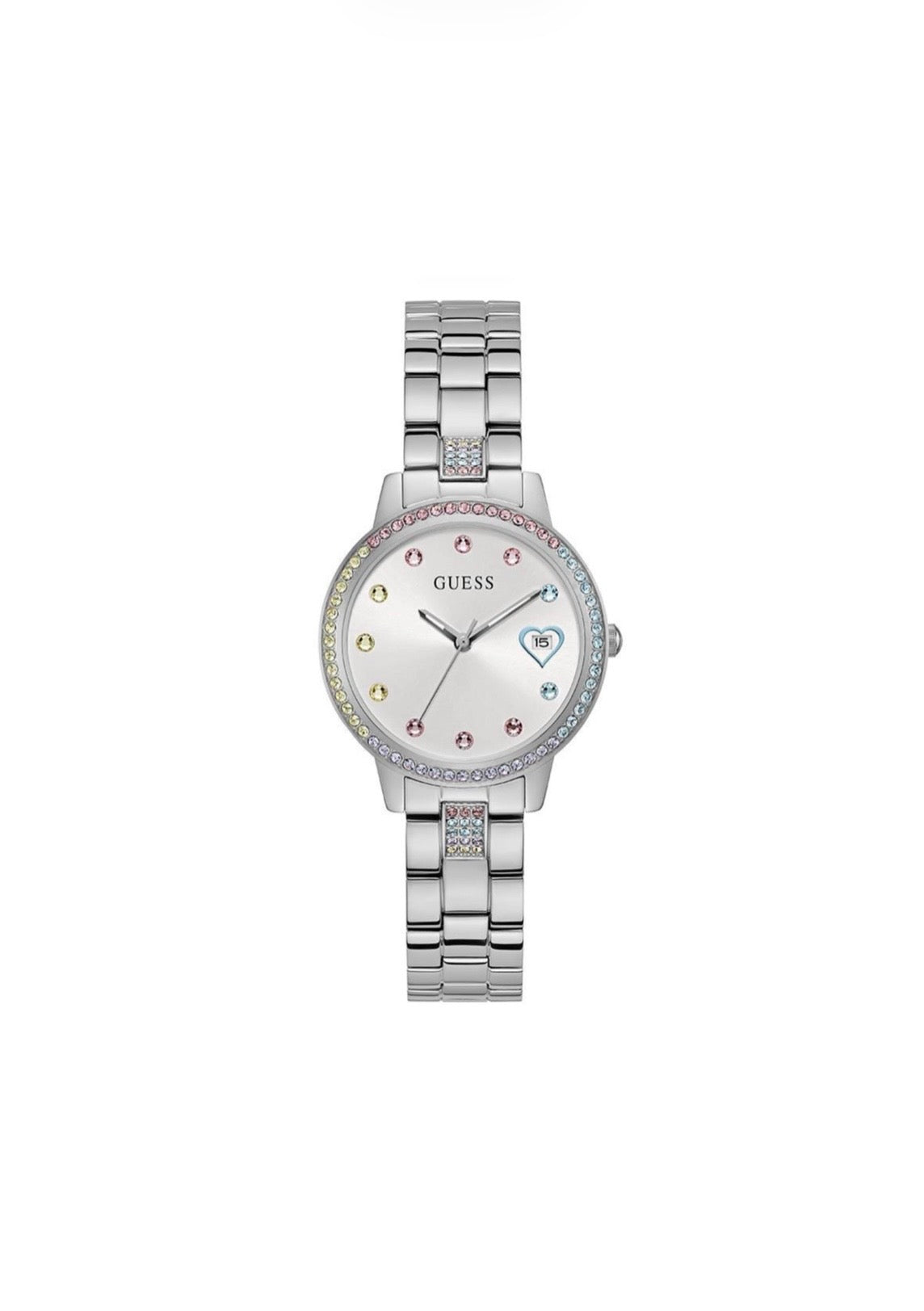 Guess Womens Three of Hearts Watch Silver GW0657L1