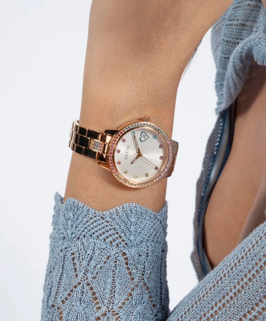 Guess Womens Three of Hearts Watch Rose Gold GW0657L3