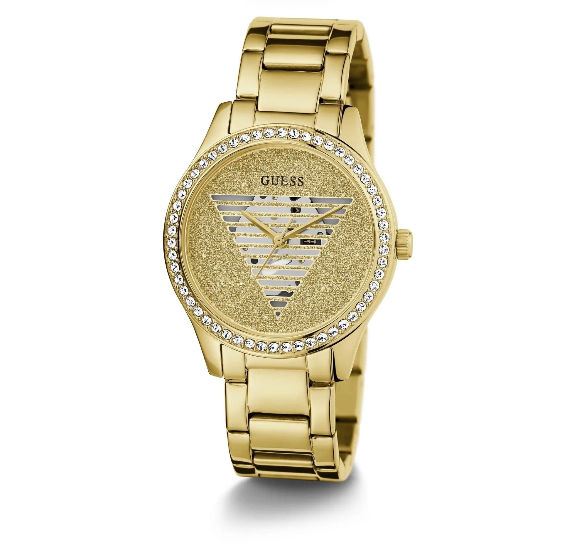 Guess Womens Lady Idol Gold Tone Glitter Crystal Watch GW0605L2