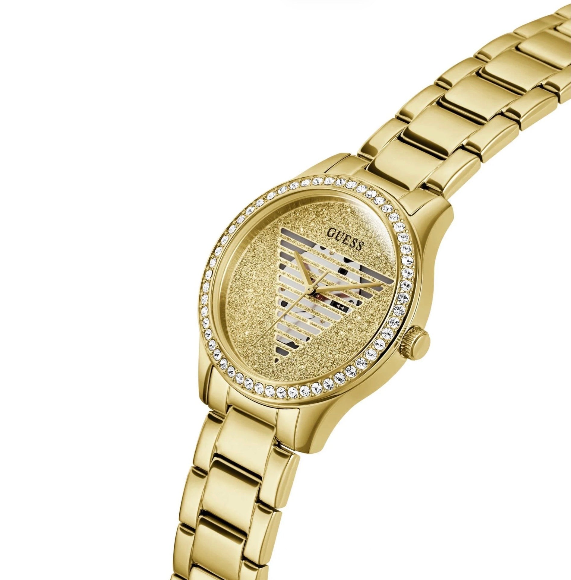 Guess Womens Lady Idol Gold Tone Glitter Crystal Watch GW0605L2