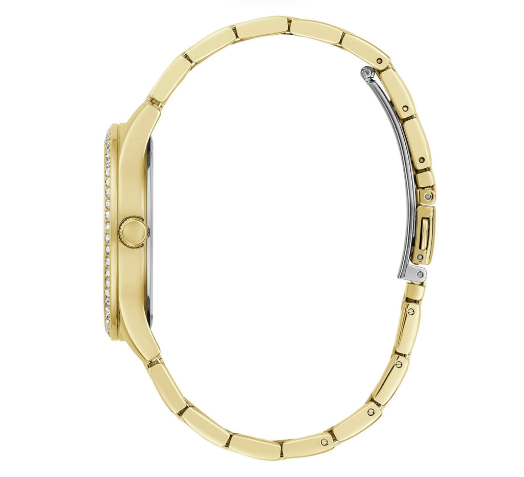 Guess Womens Lady Idol Gold Tone Glitter Crystal Watch GW0605L2