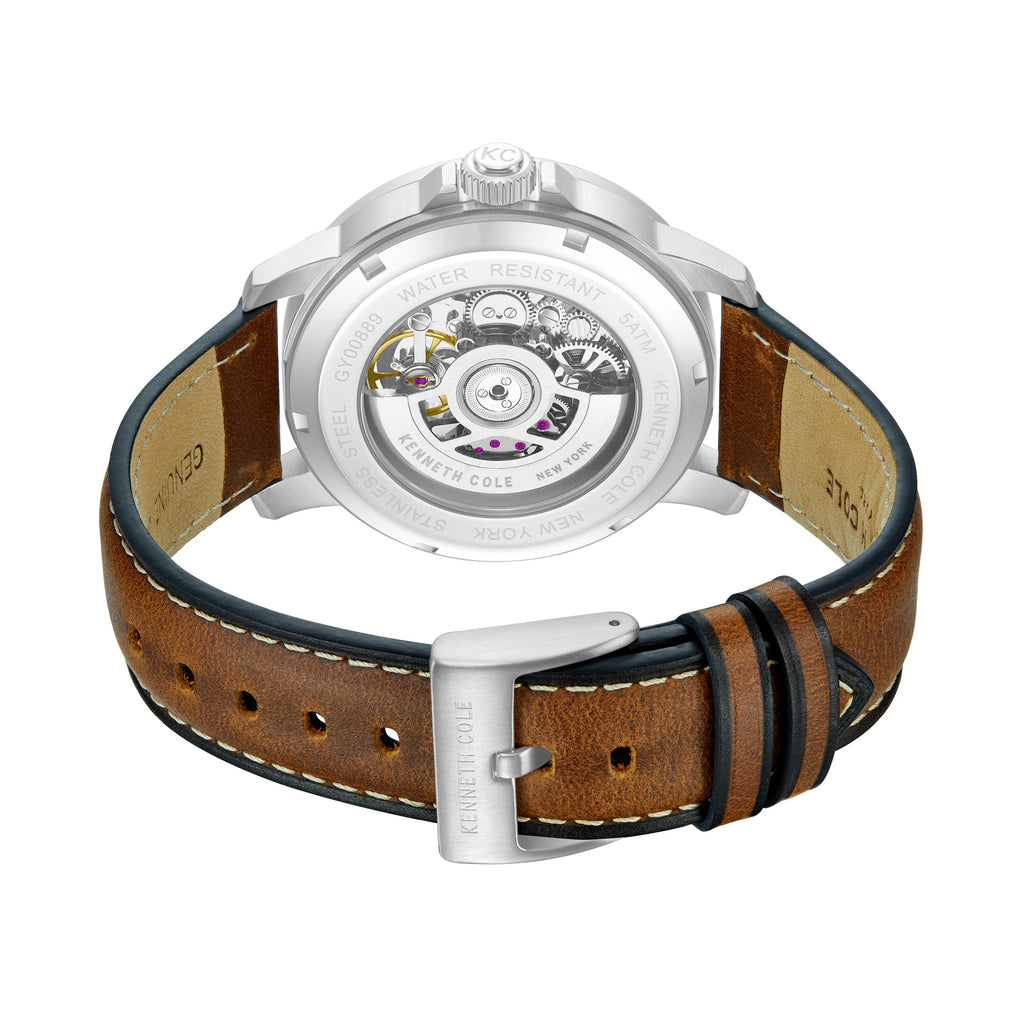 Kenneth Cole Mens Watch Silver Harrison Skeleton Automatic KCWGX0088905