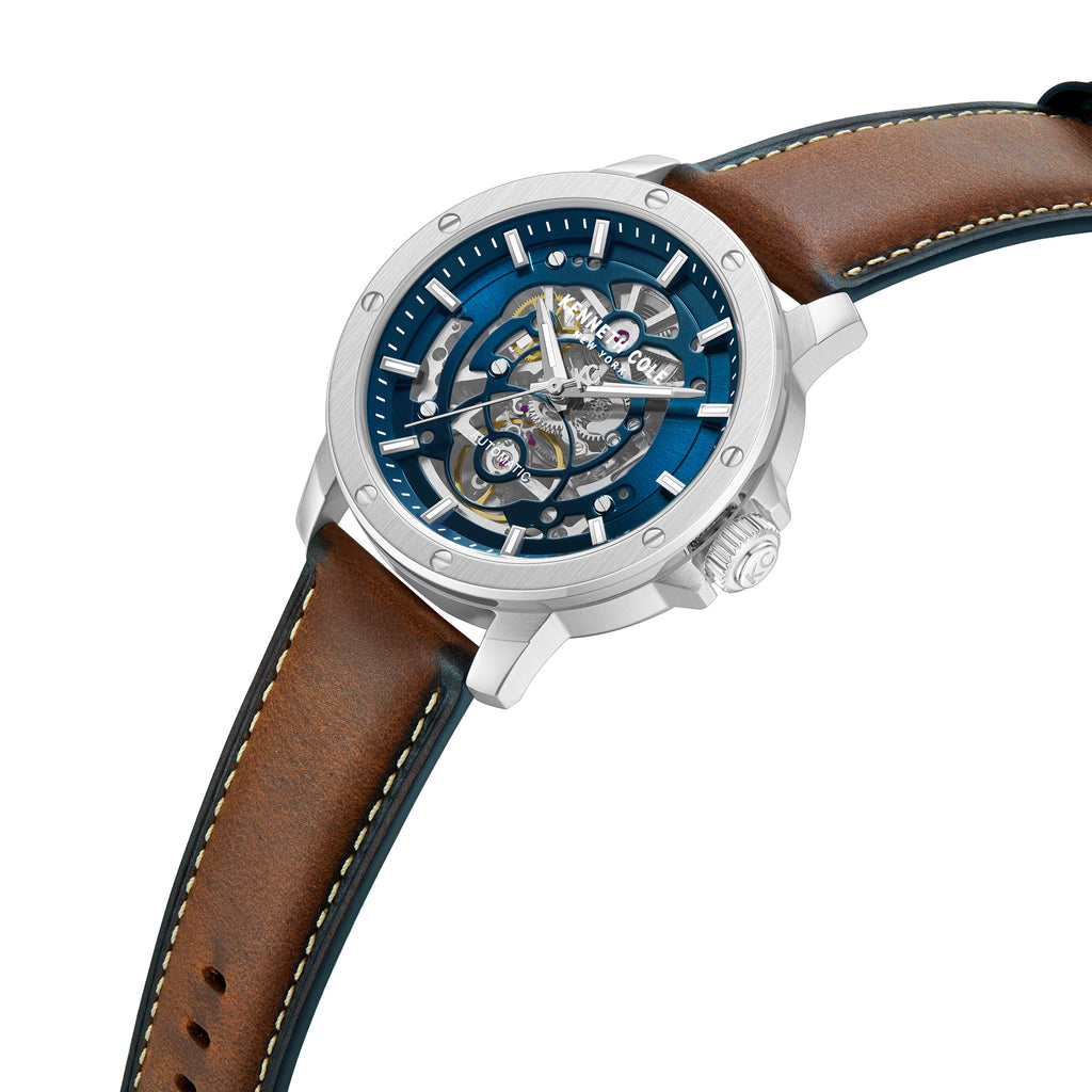 Kenneth Cole Mens Watch Silver Harrison Skeleton Automatic KCWGX0088905