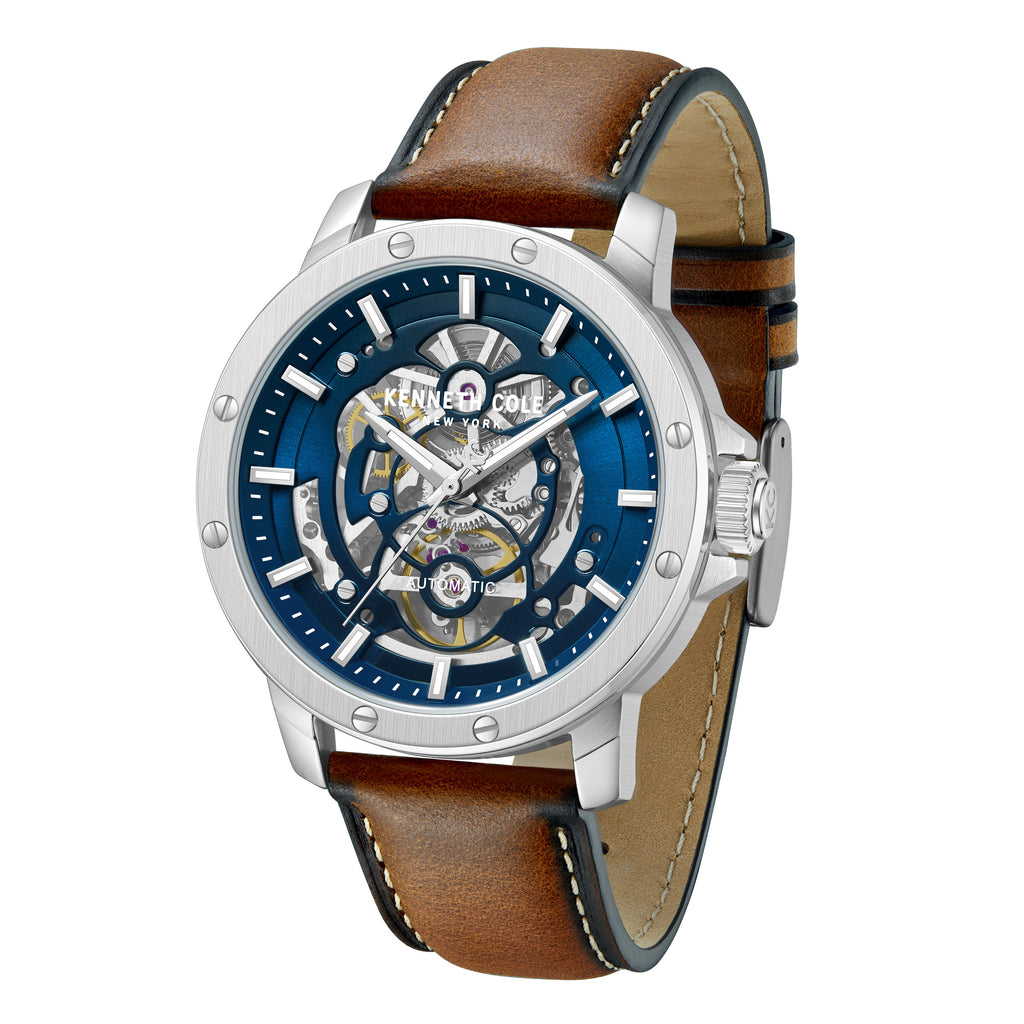 Kenneth Cole Mens Watch Silver Harrison Skeleton Automatic KCWGX0088905