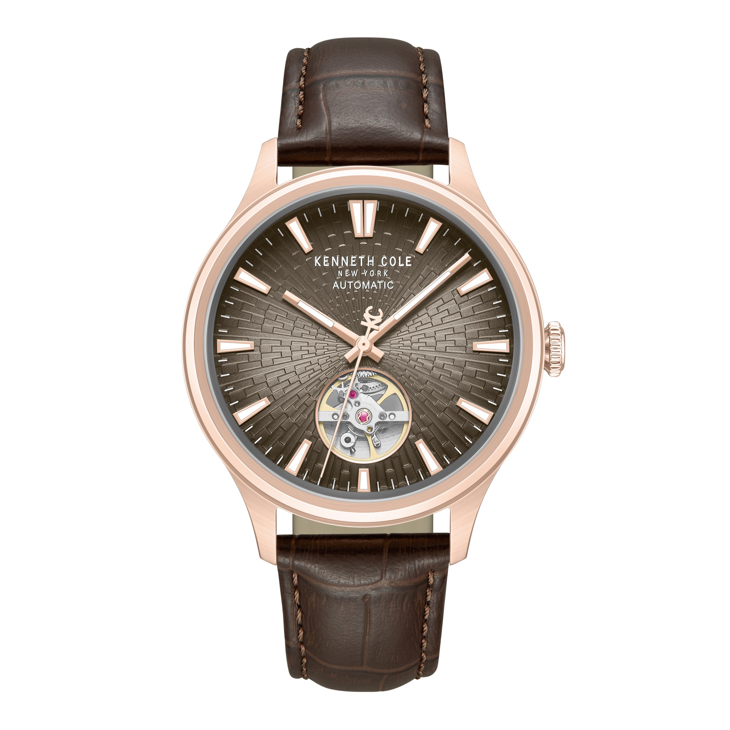 Kenneth Cole Mens Watch Newport Brown Skeleton Automatic KCWGX0098004