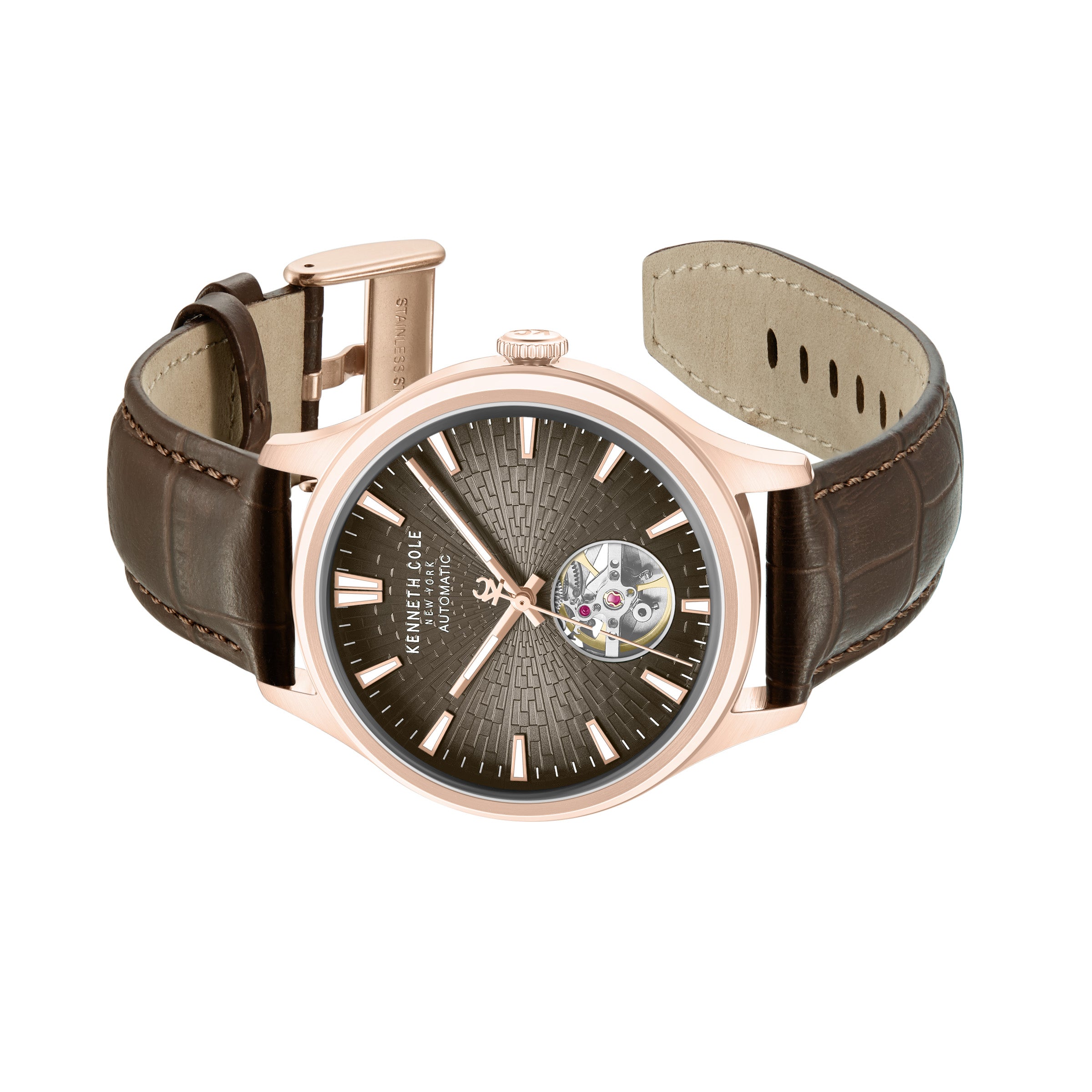 Kenneth Cole Mens Watch Newport Brown Skeleton Automatic KCWGX0098004