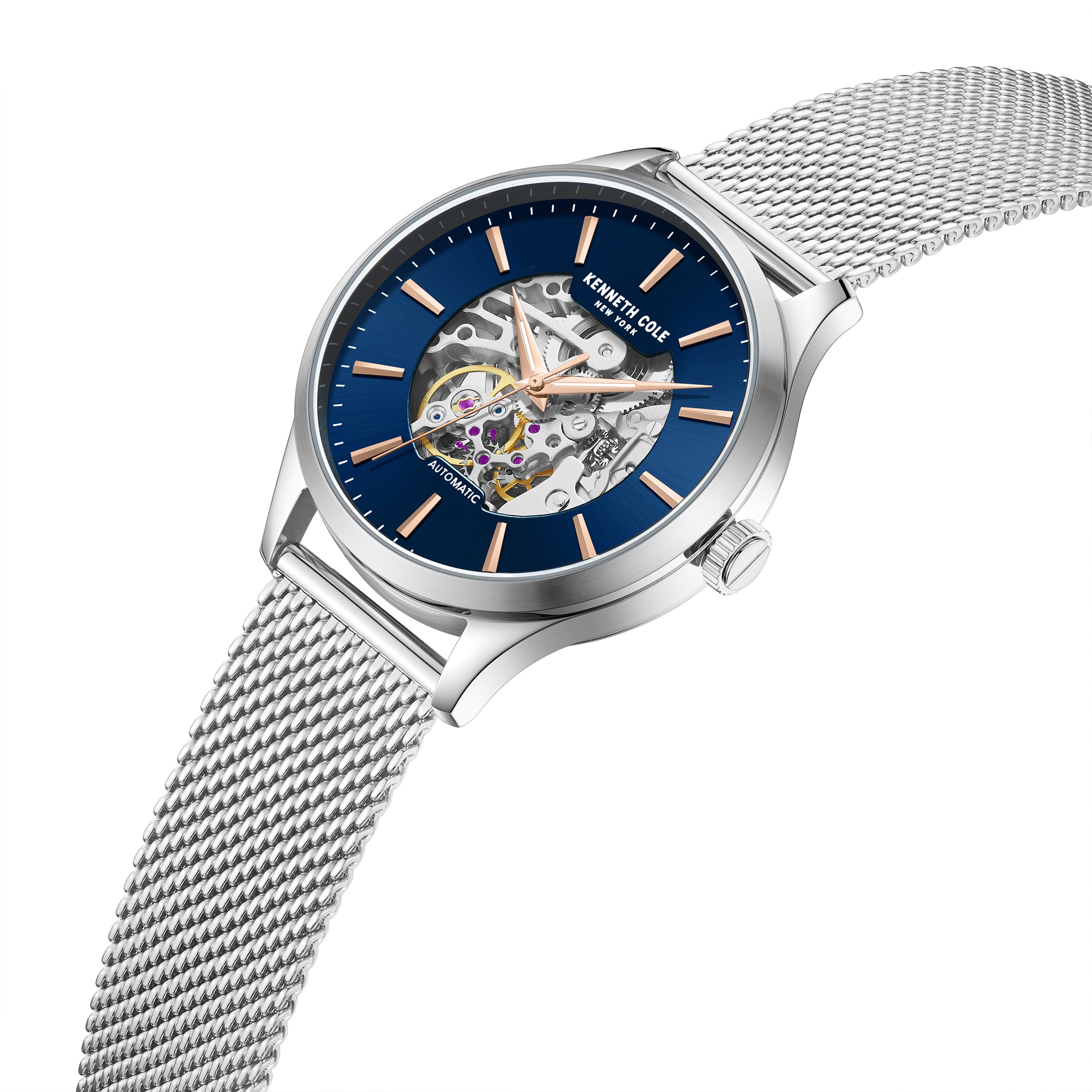 Kenneth Cole Mens Watch Brooklyn Silver Skeleton Automatic KCWGY0064101