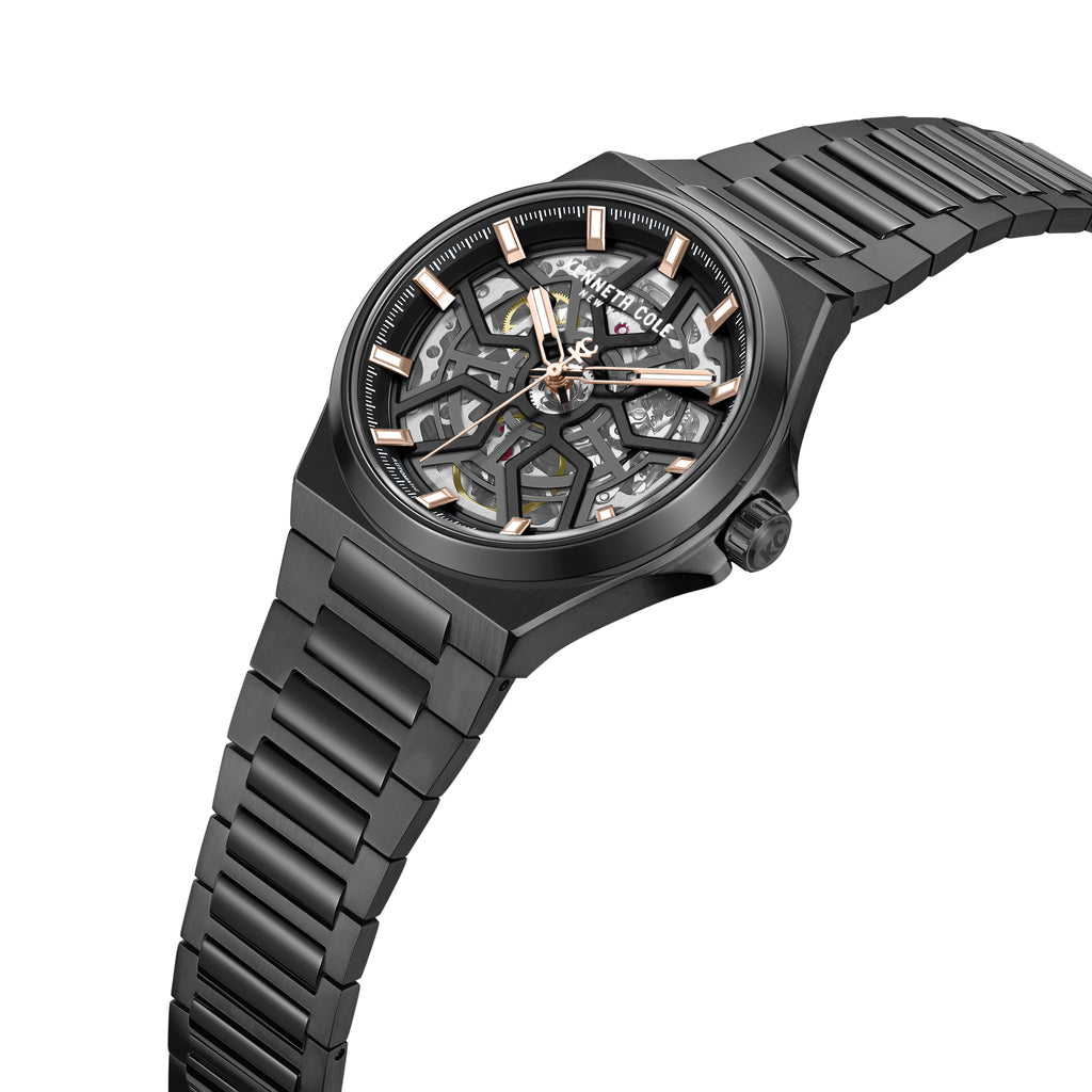 Kenneth Cole Mens Watch Black Skeleton Automatic KCWGY0065303