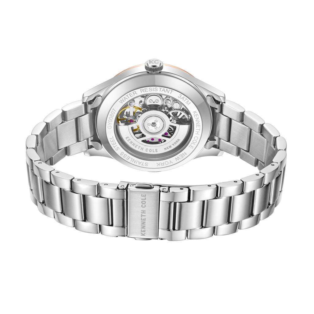Kenneth Cole Mens Watch Ashton Silver Skeleton Automatic KCWGY0080702