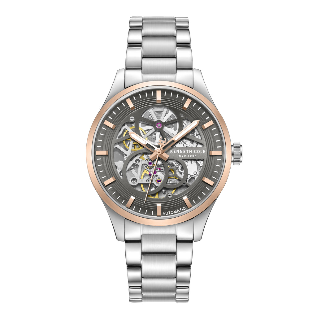 Kenneth Cole Mens Watch Ashton Silver Skeleton Automatic KCWGY0080702