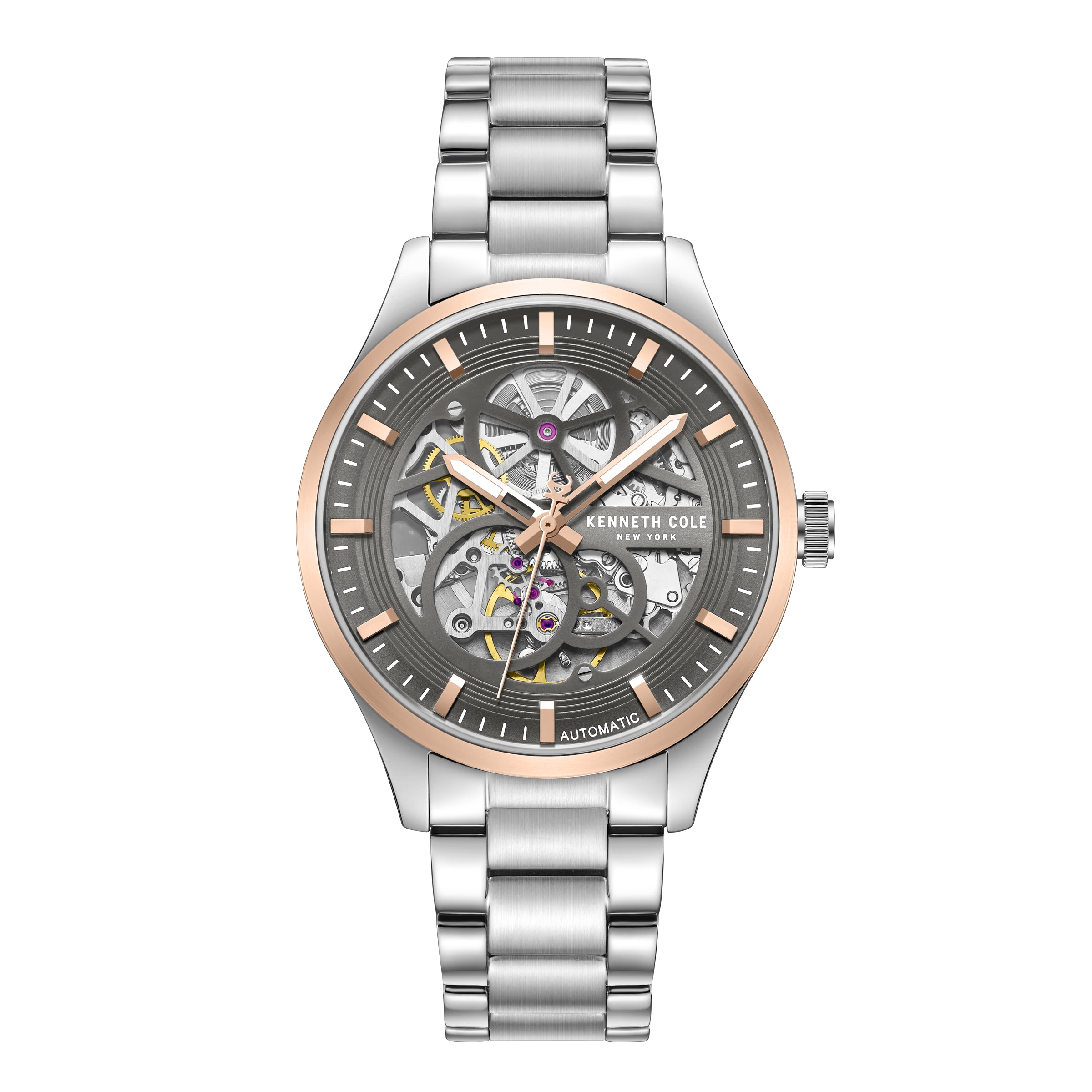 Kenneth Cole Mens Watch Ashton Silver Skeleton Automatic KCWGY0080702
