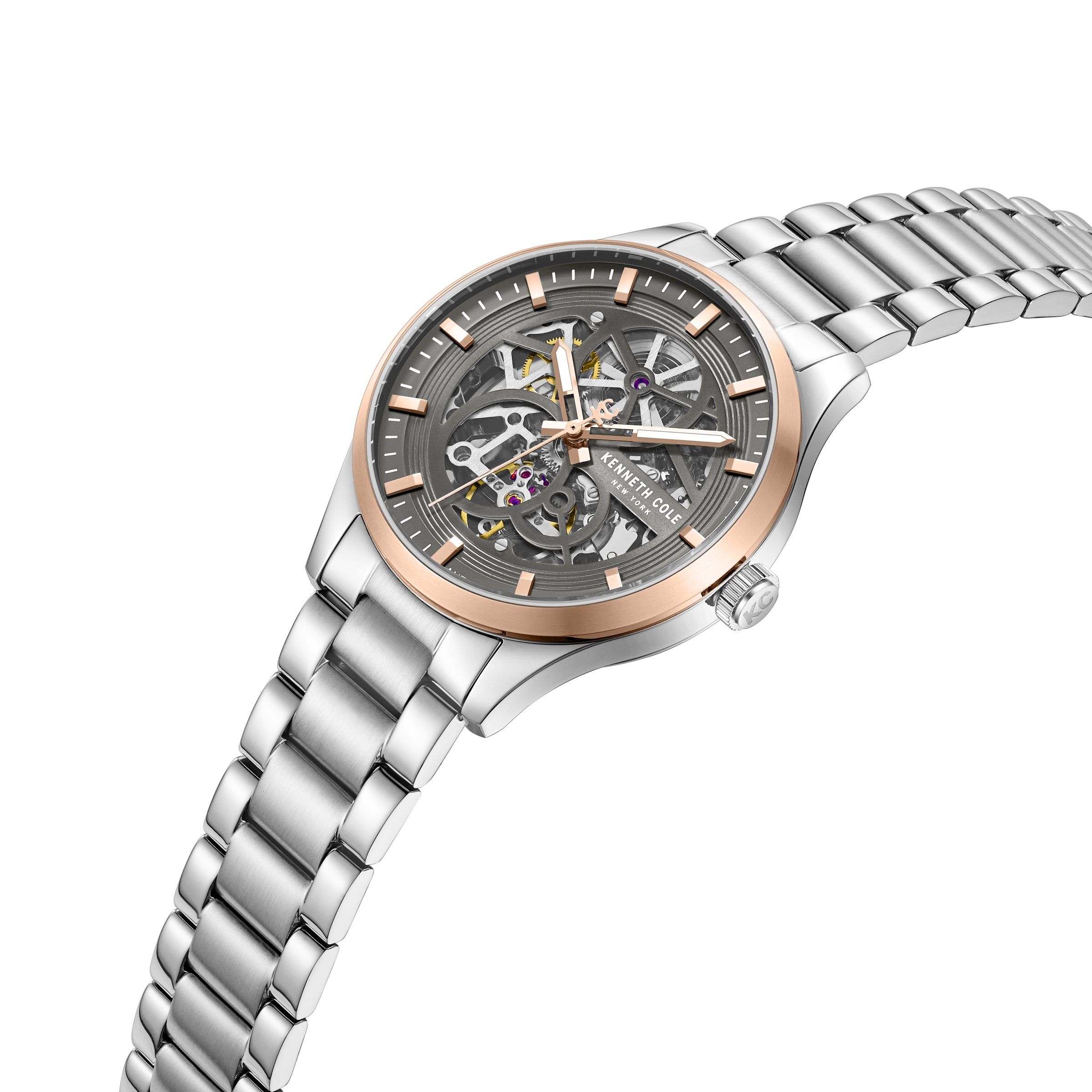 Kenneth Cole Mens Watch Ashton Silver Skeleton Automatic KCWGY0080702