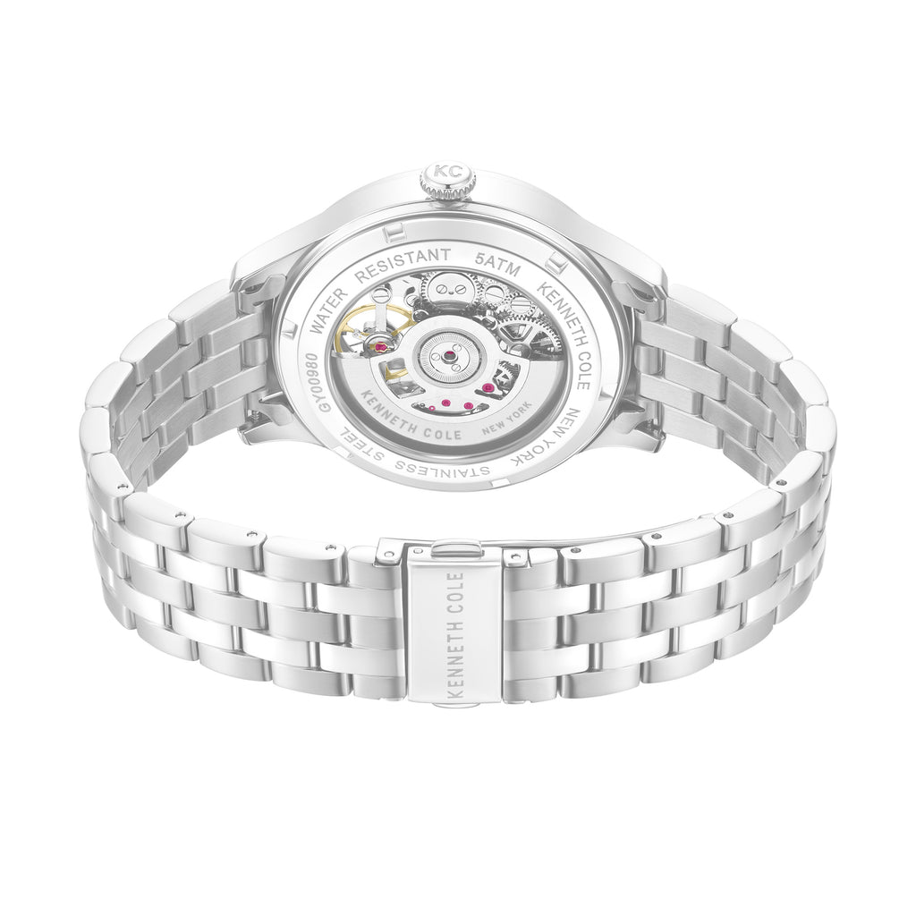 Kenneth Cole Mens Watch Newport Silver Skeleton Automatic KCWGY0098005