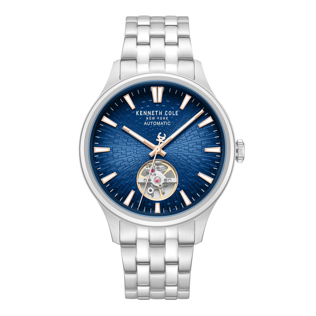 Kenneth Cole Mens Watch Newport Silver Skeleton Automatic KCWGY0098005