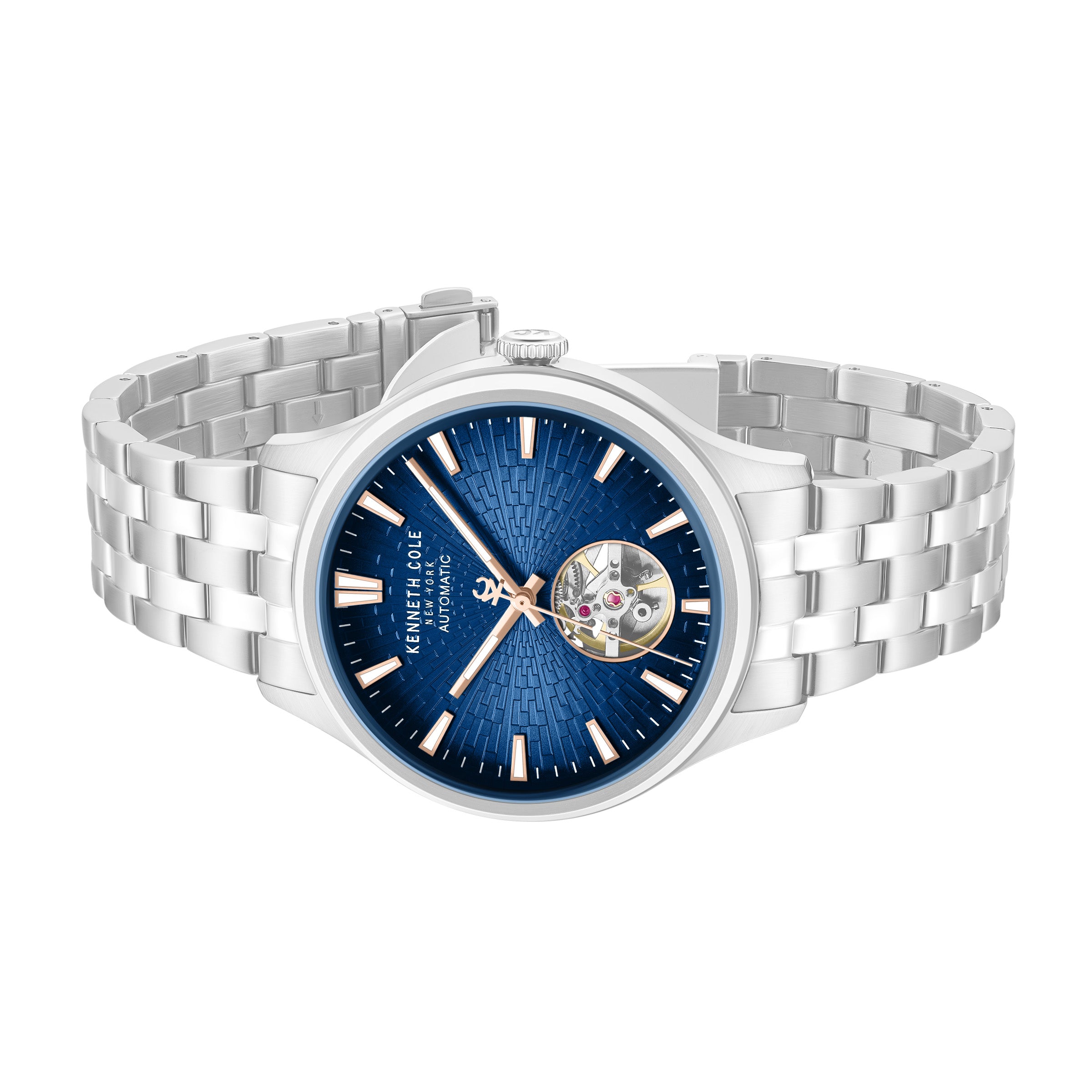 Kenneth Cole Mens Watch Newport Silver Skeleton Automatic KCWGY0098005