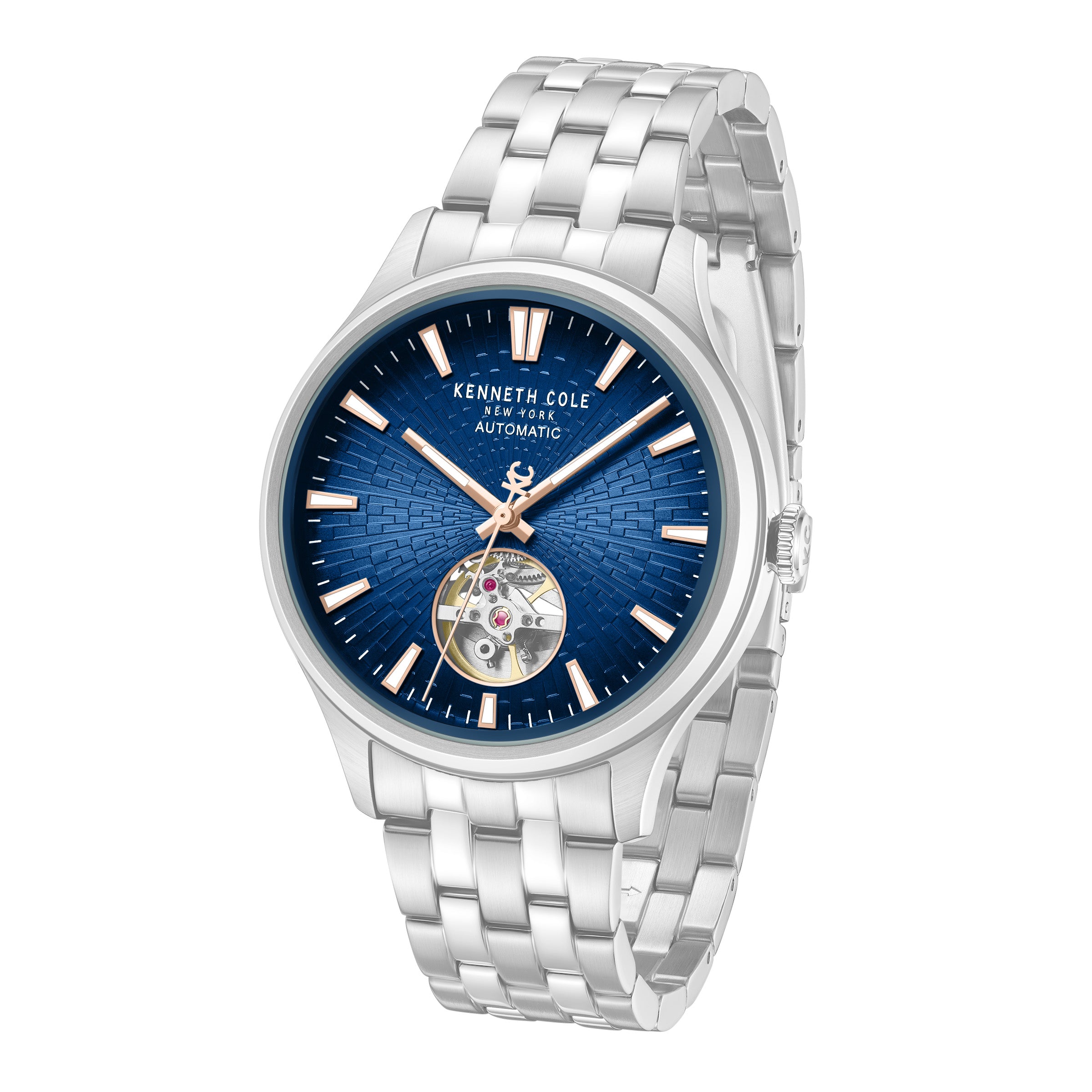 Kenneth Cole Mens Watch Newport Silver Skeleton Automatic KCWGY0098005